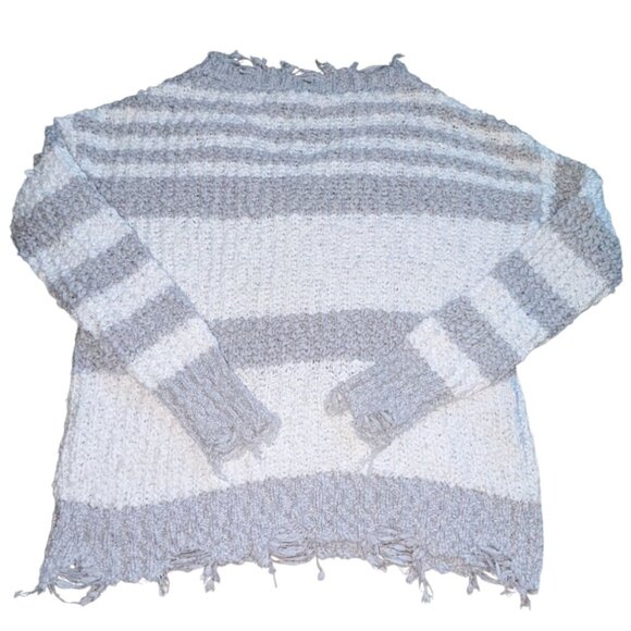 Rue 21 Womens Oversized, Distressed V-Neck, Soft Sweater-Gay/White-Size Small-GU - Picture 2 of 5